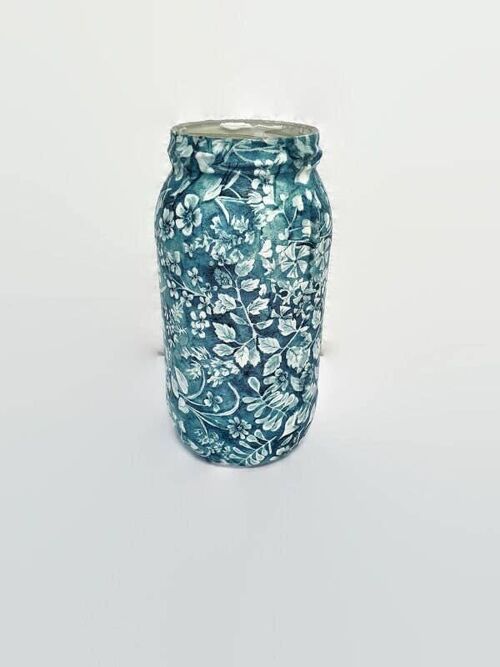 Floral Decoupage Jar, Mint Home Décor, Upcycled Jars