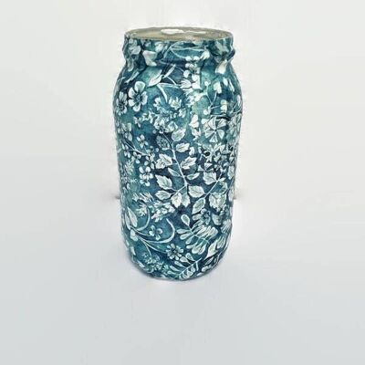 Floral Decoupage Jar, Mint Home Décor, Upcycled Jars
