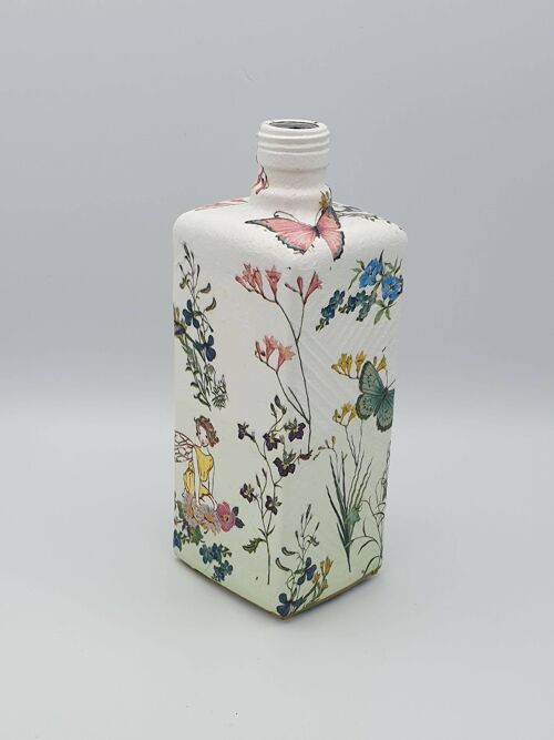 Floral Fairy Decoupage Bottle, Upcycled Glass Bottle, G-444