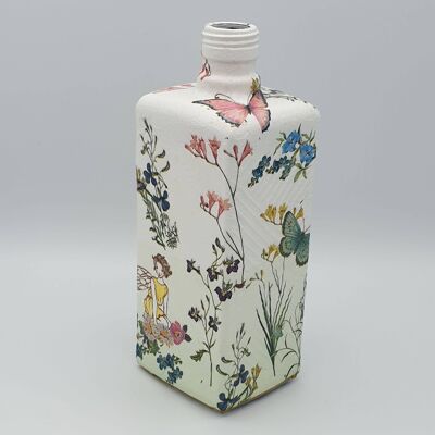 Blumenfee Decoupage Flasche, Upcycled Glasflasche, G-444