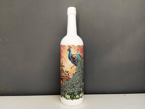 Floral Peacock Bottle, Peacock Home Décor Gifts, Upcycl-222