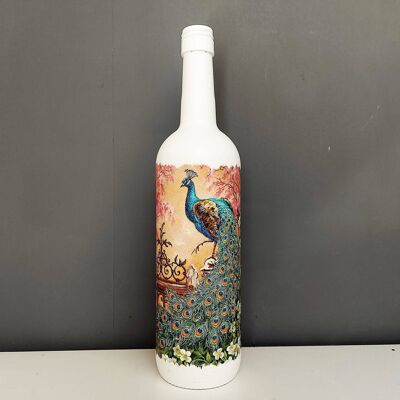 Botella de pavo real floral, regalos de decoración del hogar de pavo real, Upcycl-222