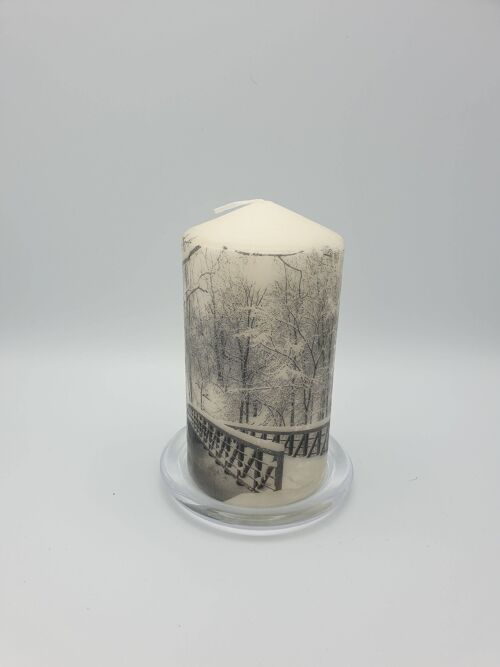 Grey Winter Scene Decoupage Candle