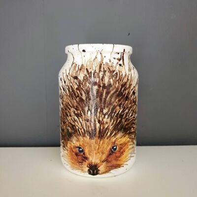 Hedgehog Decorative Jar, Upcycled Glass Vases,