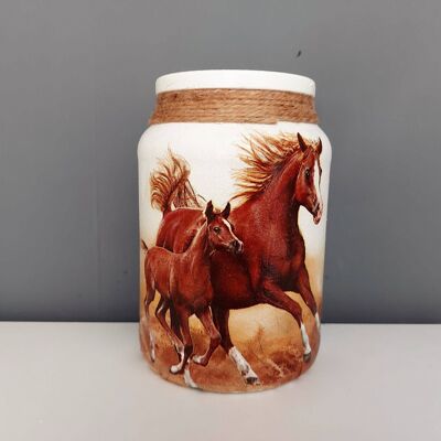Horse Decoupage Jar, Upcycled Glass Vase