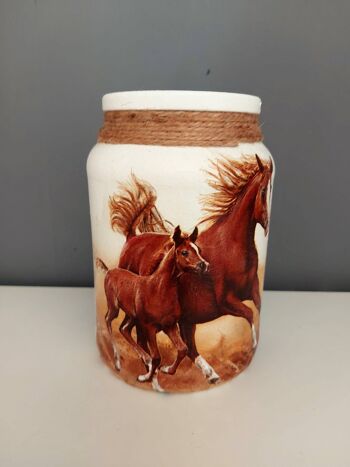 Pot de découpage de cheval, vase en verre recyclé 2