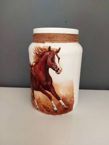 Pot de découpage de cheval, vase en verre recyclé 3