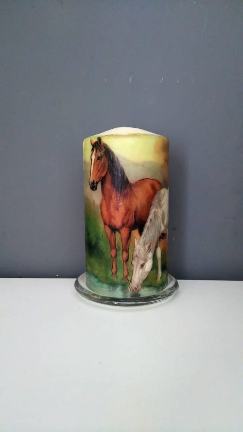 Horses Decorative Pillar Candle
