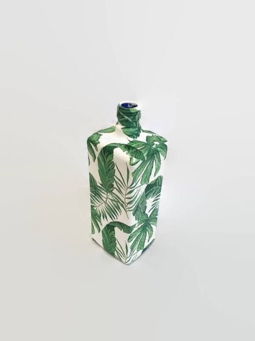 Leaf Decorative Bottle, Green Leaves Décor, Upcycled Gl-105