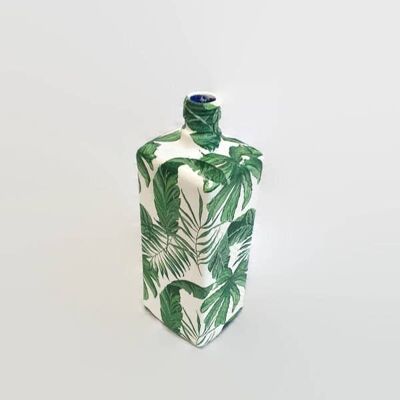 Dekorative Flasche mit Blättern, Dekor mit grünen Blättern, Upcycled Gl-105