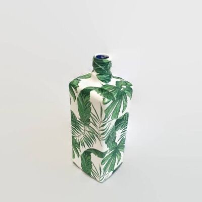 Leaf Decorative Bottle, Green Leaves Décor, Upcycled Gl-105