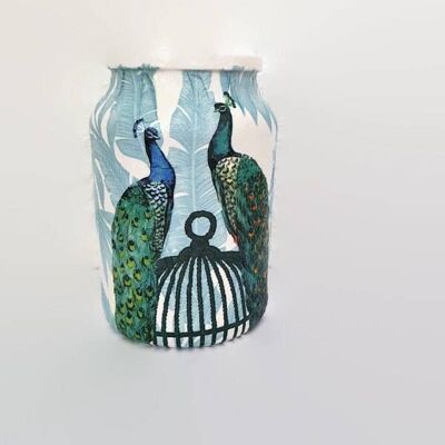 Peacocks Decoupage Utensil Jar, Small Glass Vases,