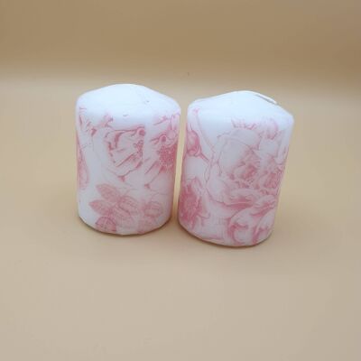 Pink Floral Candle Set, Small Decoupage Candles-172