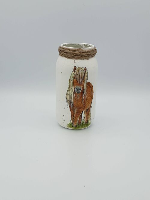 Pony Decoupage Jar, Upcycled Glass Small Vases,