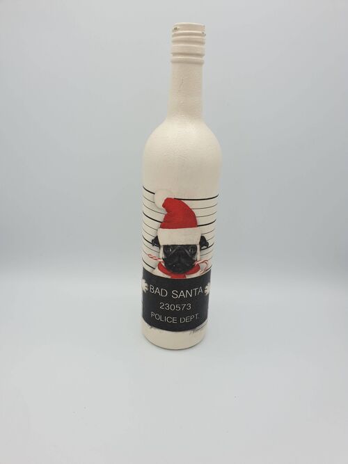 Pug Decorated Bottle, Decoupage Altered Bottle , Christ-265