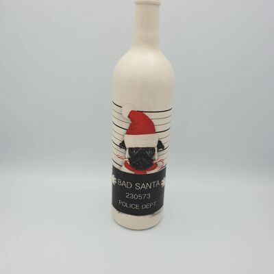 Pug Decorated Bottle, Decoupage Altered Bottle , Christ-265