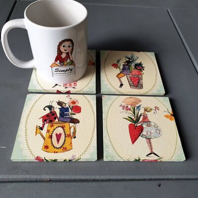 Quirky Decoupage Wooden Coasters