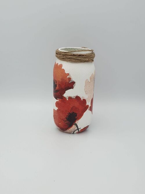 Red Poppy Decoupage Bottle, Upcycled Glass Jars,