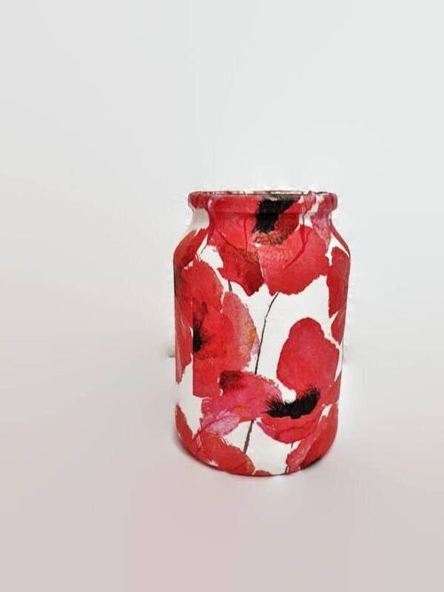 Red Poppy Decoupage Jar, Upcycled Glass Vases,