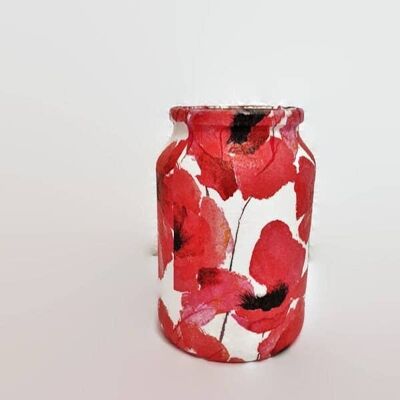 Tarro de decoupage de amapola roja, jarrones de vidrio reciclado,