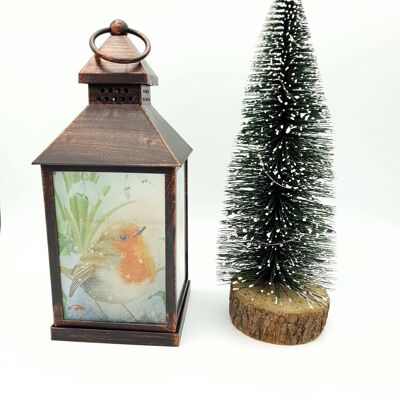 Robin Candle Lantern, Led Battery Operated, Decoupaged -527