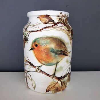 Pot de découpage Robin, vase en verre recyclé 3