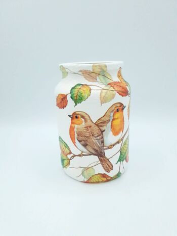Pot de découpage Robin, vase en verre recyclé, 1