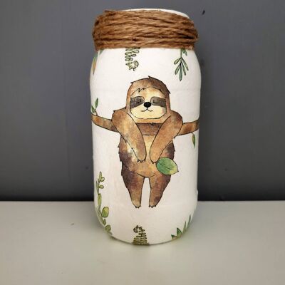 Faultier Decoupage Jar, Upcycled Glass Jars,