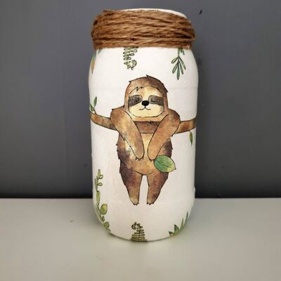 Sloth Decoupage Jar, Upcycled Glass Jars,