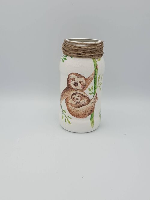 Sloth Decoupage Jar, Upcycled Glass Jars, Small Glass