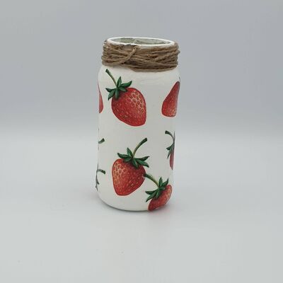 Erdbeer-Decoupage-Glas, Upcycled kleine Glasvase