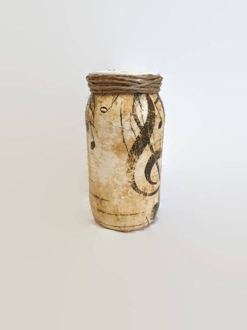 Vintage Decoupage Music Jar, Upcycled Glass Vase, Music