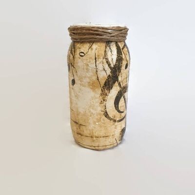 Pot de musique de découpage vintage, vase en verre recyclé, musique