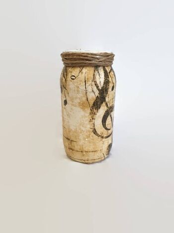 Pot de musique de découpage vintage, vase en verre recyclé, musique 1