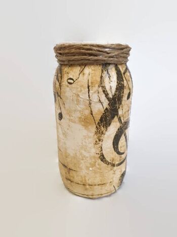 Pot de musique de découpage vintage, vase en verre recyclé, musique 2