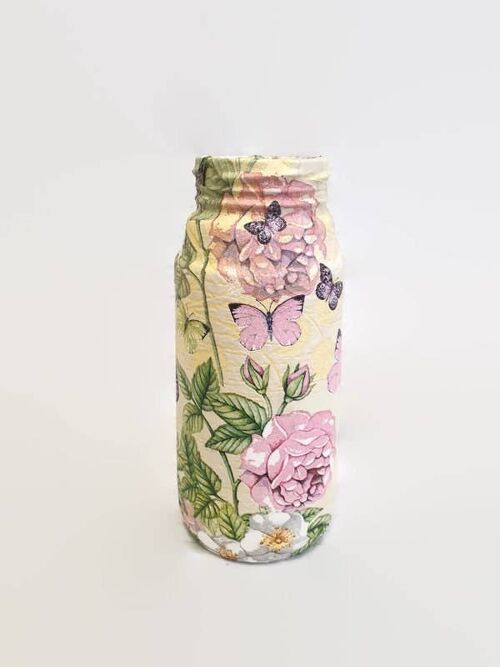 Vintage Floral Butterfly Jar, Upcycled Small Glass Vase
