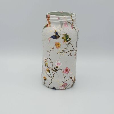 Tarro floral vintage, jarrón pequeño de vidrio decoupage