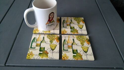 White Wine Coasters, Wine Lover Gift, Wooden Decoupage -415