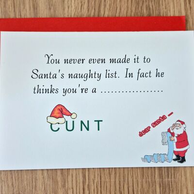 Tarjeta de Navidad ofensiva grosera divertida - Naughty List