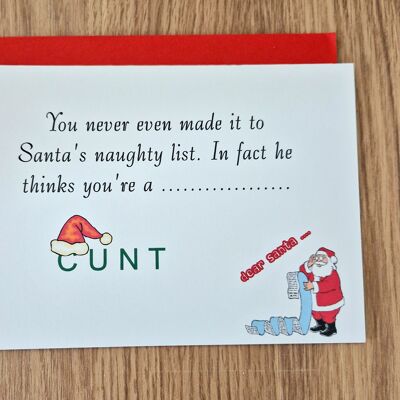 Funny Rude Offensive Christmas Card - Naughty List