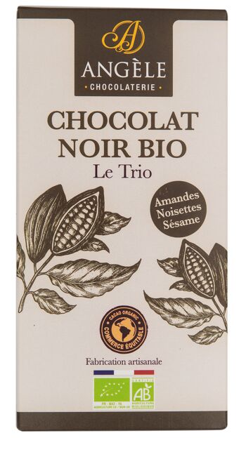 TABLETTE Chocolat noir Le trio (amande, noisette, sésame)