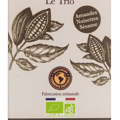 TABLETTE Chocolat noir Le trio (amande, noisette, sésame)