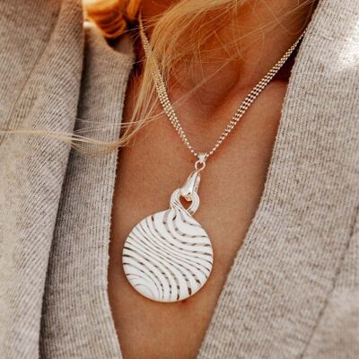Murano glass designer necklace. VENUS pendant in crystal and white filigree