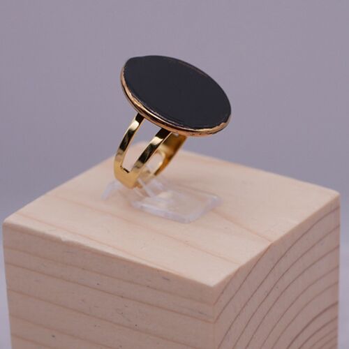 bague Venus de createur en verre de Murano noir et doré - anneau ouvert réglable