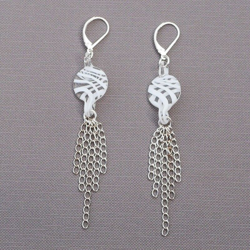 Orecchini pendenti di design da donna in vetro di Murano. Modello VENERE FRIVOLE