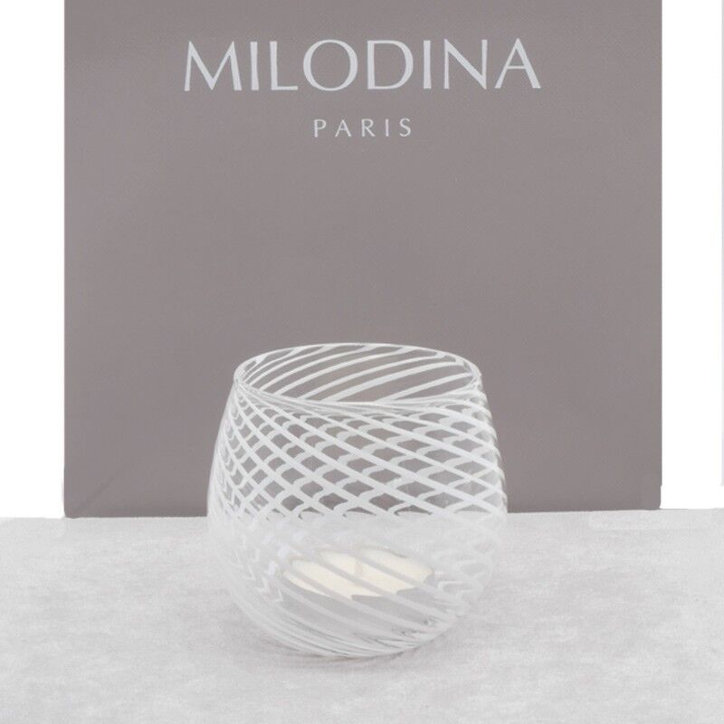 Portacandela - Vetro - Portacandele in vetro di Murano - Modello COCOON realizzato a mano in cristallo e filigrana bianca