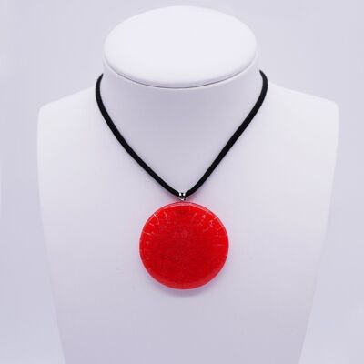 Murano glass necklace in round murrine diameter 42 mm red