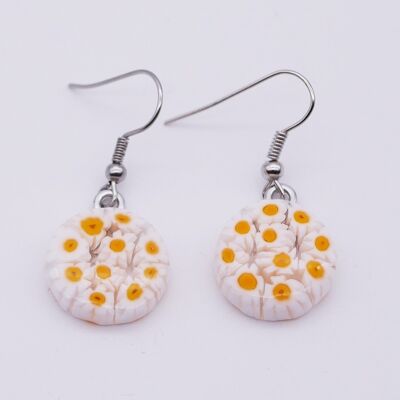 Murano glass earrings - Round earrings in white and yellow MURRINE