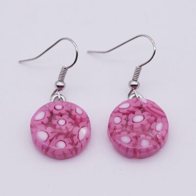 Authentische und handgefertigte Muranoglas-Ohrringe Runde MURRINE- oder rosafarbene Millefiori-Ohrringe