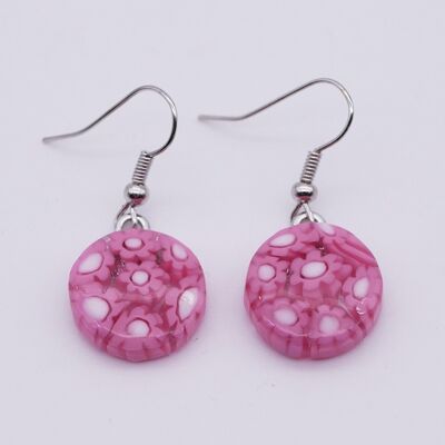 Pendientes de cristal de Murano auténticos y hechos a mano Pendientes redondos MURRINE o millefiori rosa